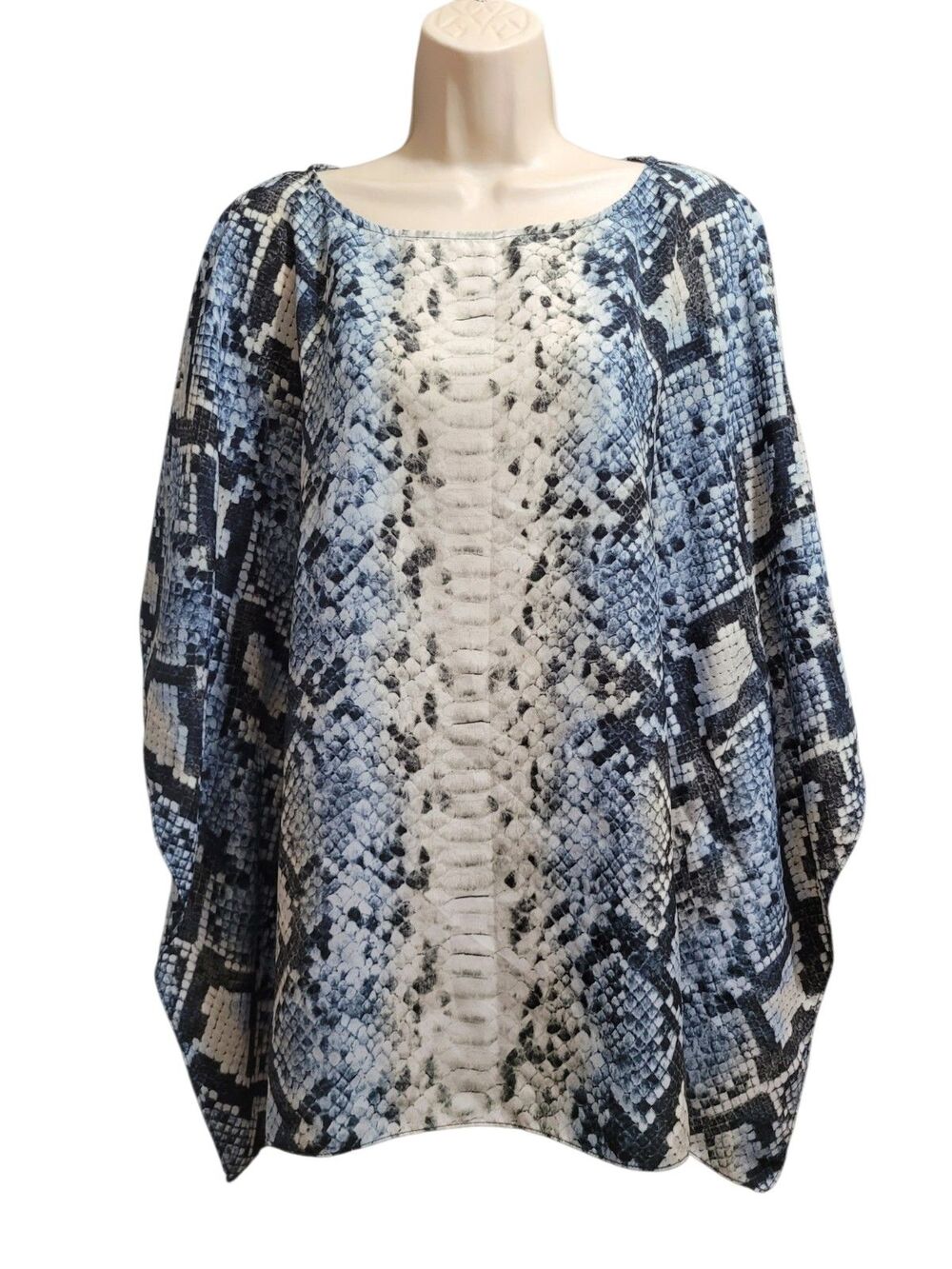 Michael Kors Women's Blue Snake Print Tunic Top w/Flowy Sleeves L/XL Excellent